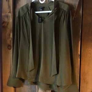 RW&Co Olive Green Blouse with Tie